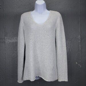J. McLaughlin Laney Sweater Women Med Open Pontelle Knit Silver V-Neck Snowflake